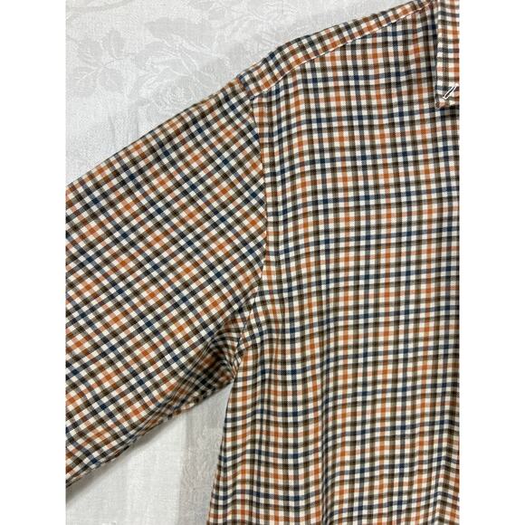 J McLaughlin Flannel Shirt Large Brown Plaid Gingham Trim Fit - Picture 4 of 11